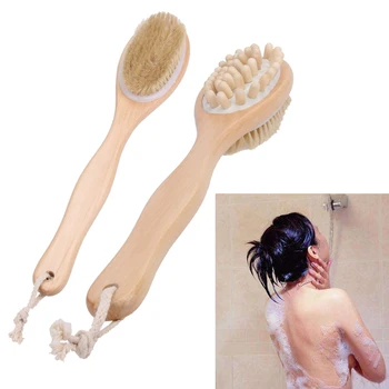 

35cm 2-in-1 Sided Bath Brush Natural Bristles Scrubber Long Handle Wooden Spa Shower Brush Bath Body Massage Brushes