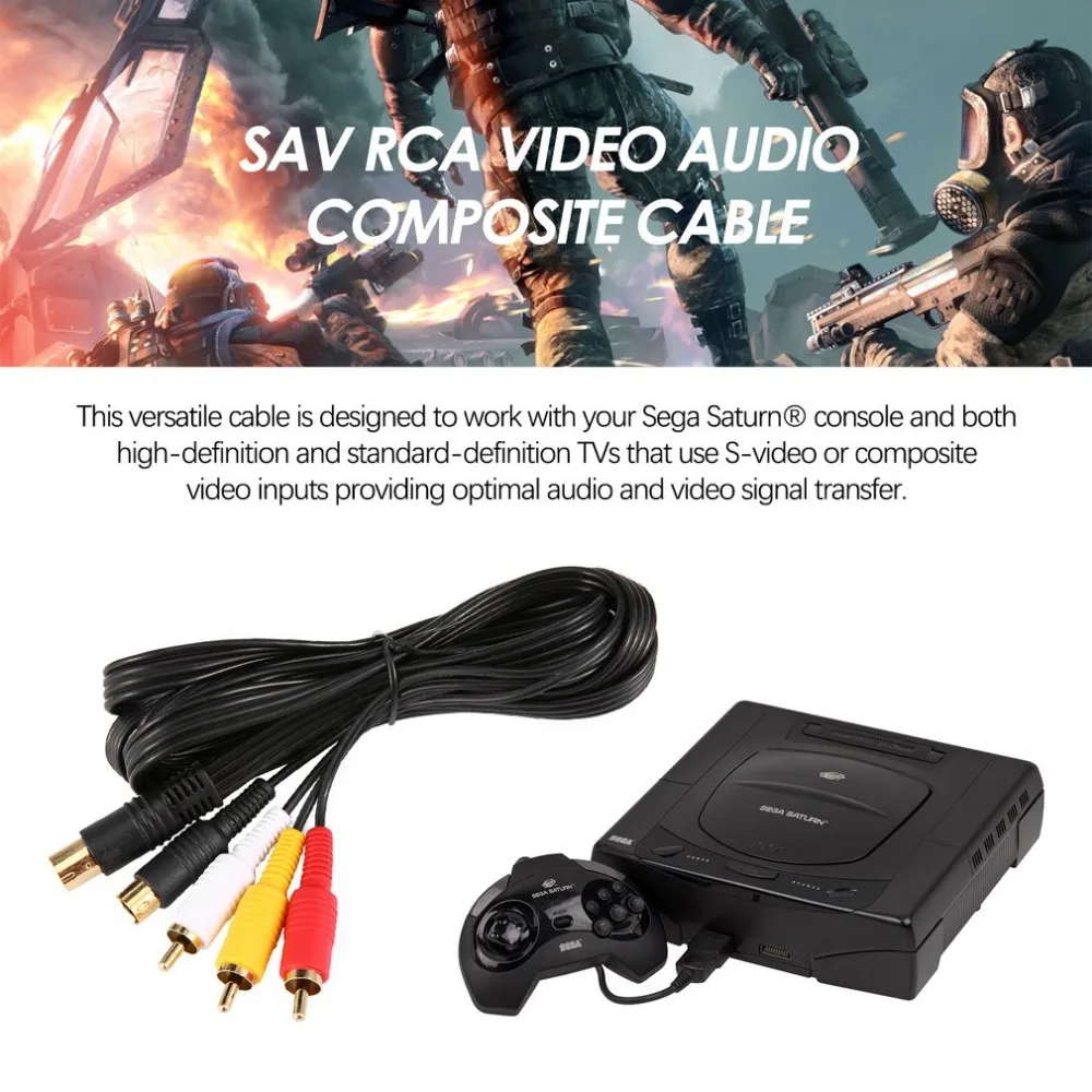 Позолоченный SAV RCA Видео Аудио Композитный кабель для Sega Saturn S-Video AV игровая консоль AV линия