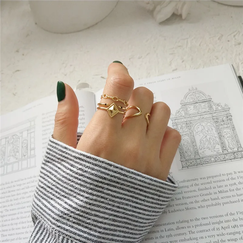 ZJSVER корейские ювелирные изделия кольца из стерлингового серебра 925 Золотой классический геометрический двухслойный ромб/Камбер/обмотка женское кольцо для подарка