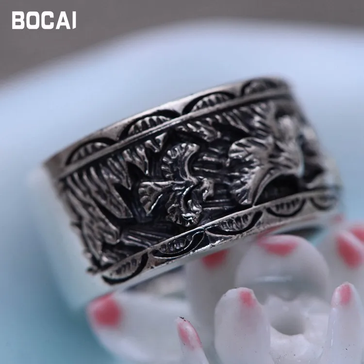 S925 sterling silver male ring Indian eagle wings sun totem Thai silver ring