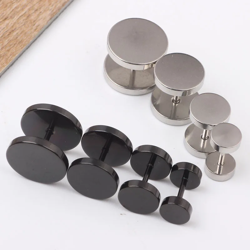 Men Women Girl Cool Barbell Punk Gothic Stainless Steel Ear Studs Earrings Plugs Body Jewelry Fashion 40pcs/lot 6-12mm
