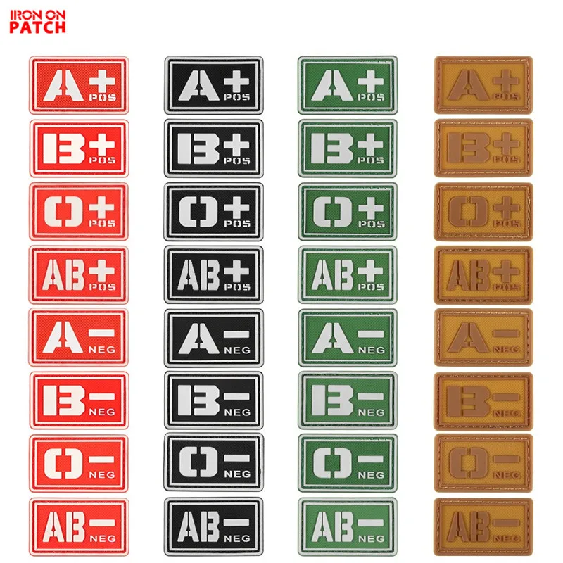 Пластырь типа крови A+ B+ AB+ O+ Положительный A B AB O+ POS A-B-AB-O-NEG-отрицательный ПВХ значок боевой дух тактический военный крюк патч