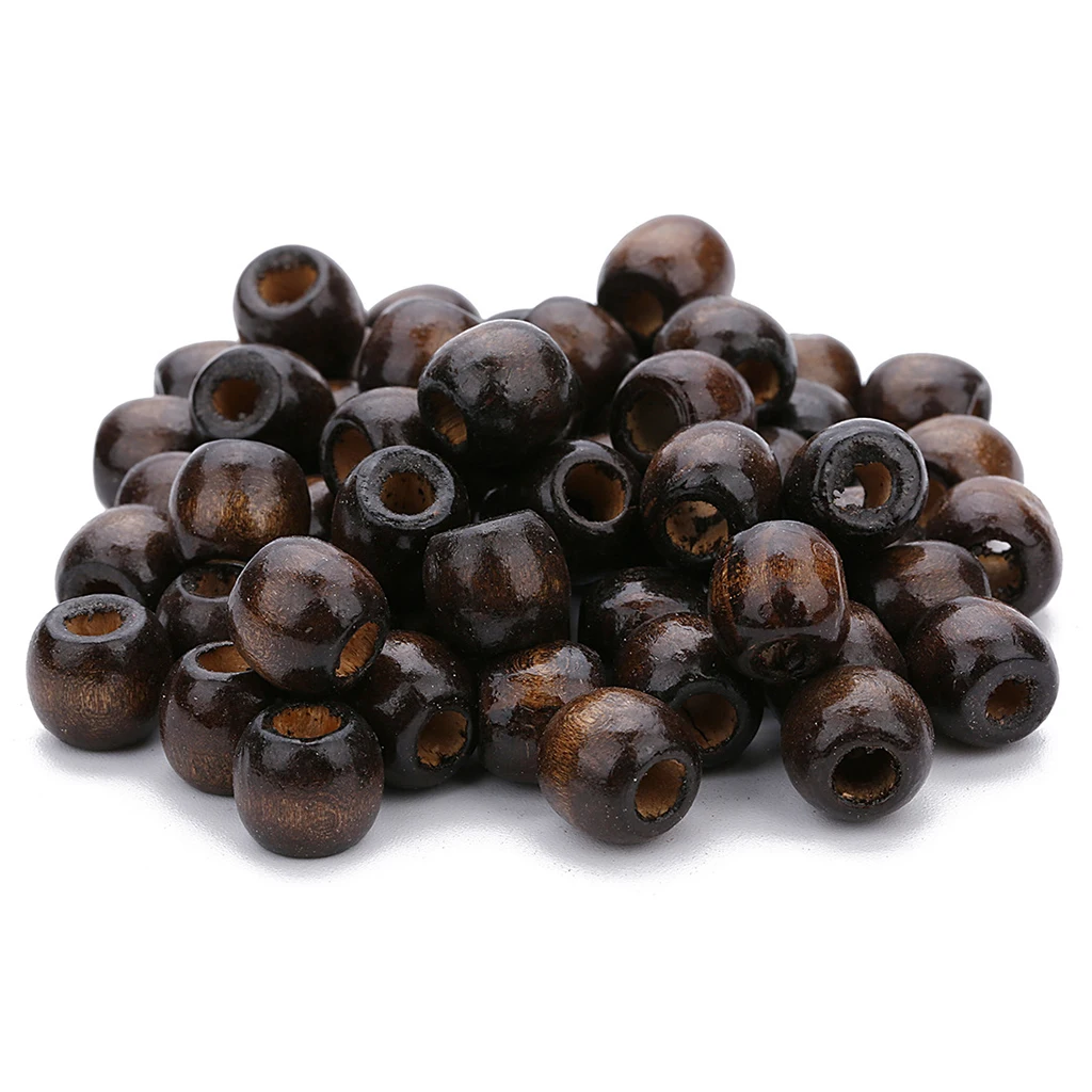 100pcs Coffee Wood Barrel European Large Hole Loose Beads Charms for DIY Bracelet Necklace Jewelry Making Crafts