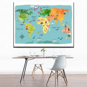 

xdr664 Nordic Children Kawaii Cartoon Animals World Map, Canvas Print Painting Poster Wall Pictures For Kids Room Home Decor