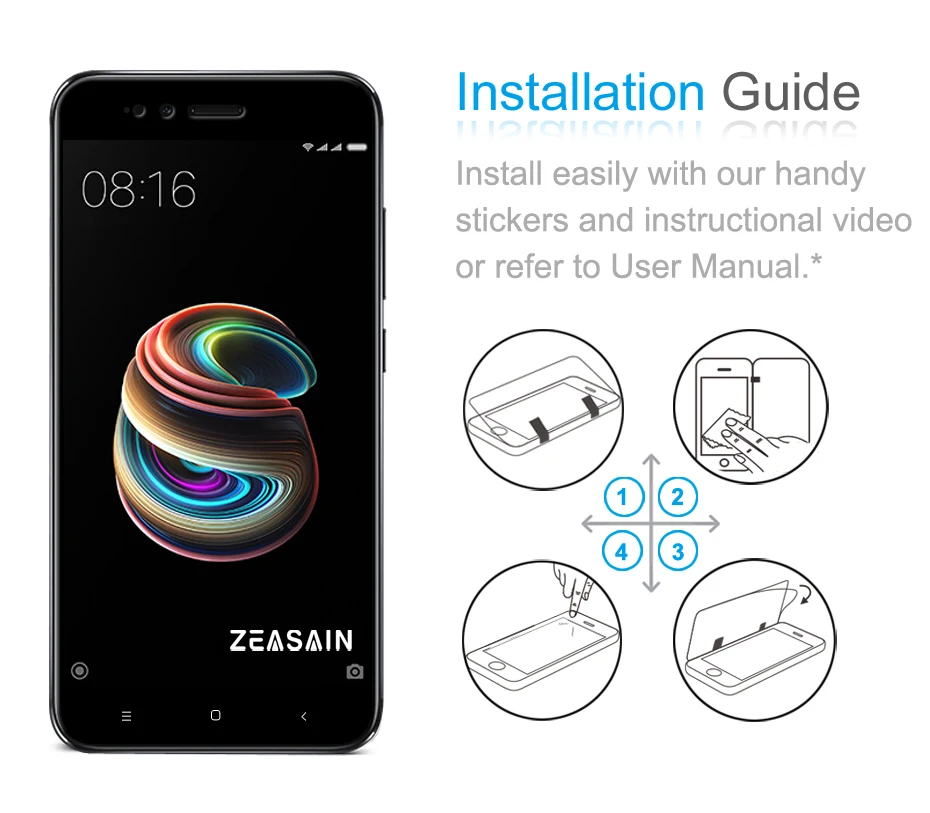 2 Pack Original ZEASAIN Screen Protector For Xiaomi Mi5X MiA1 M5X Mi 5X A1 Xiomi 5X A1 Full Cover Tempered Glass 9H Glass Film (2)