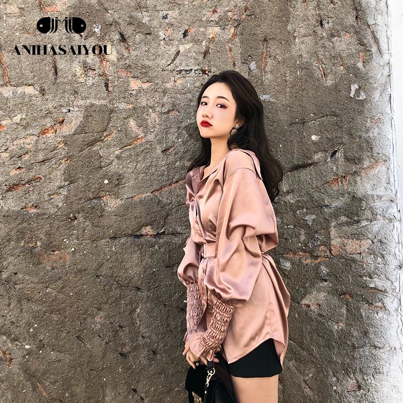 2018 Summer korean loose blouse retro off shoulder top Lantern sleeve waistband long waist elegant temperament blouse women 2018 Summer korean loose blouse retro off shoulder top Lantern sleeve waistband long waist elegant temperament blouse women