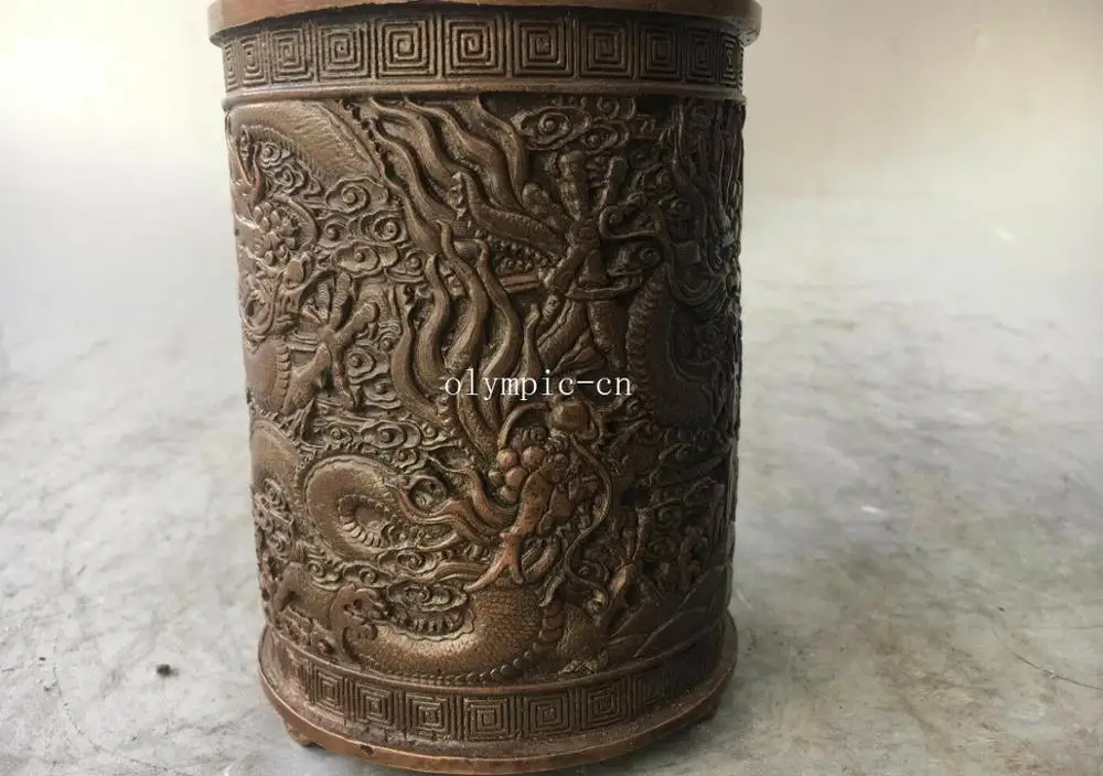 5 ''красные медные резьбы для офиса Фэншуй Декор Пять драконов щетка горшок