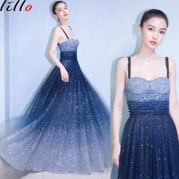 

Party dress gradient color women's dress star with the same gradient sequined sling long dress big swing dress annual meeting