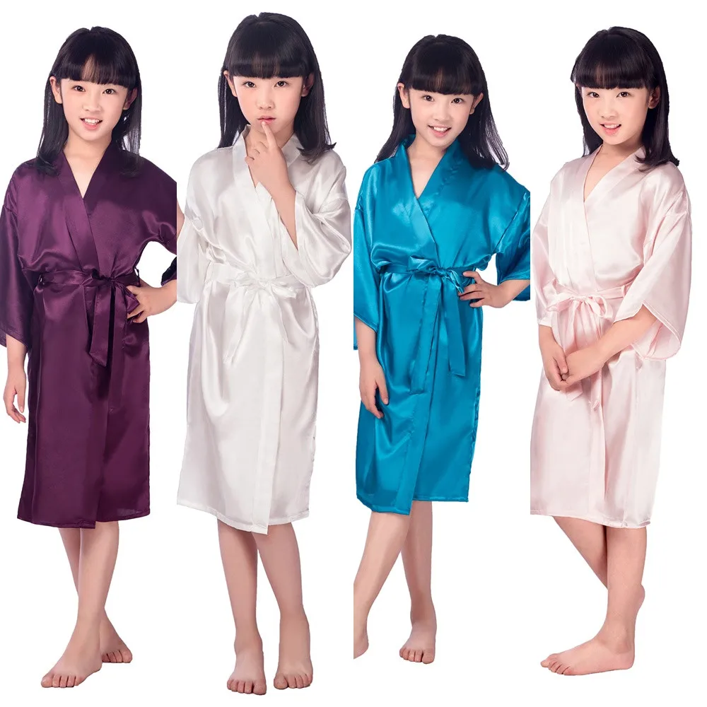 Kids Flower Girl Wedding Stain robes NightGown Monogrammed Silk