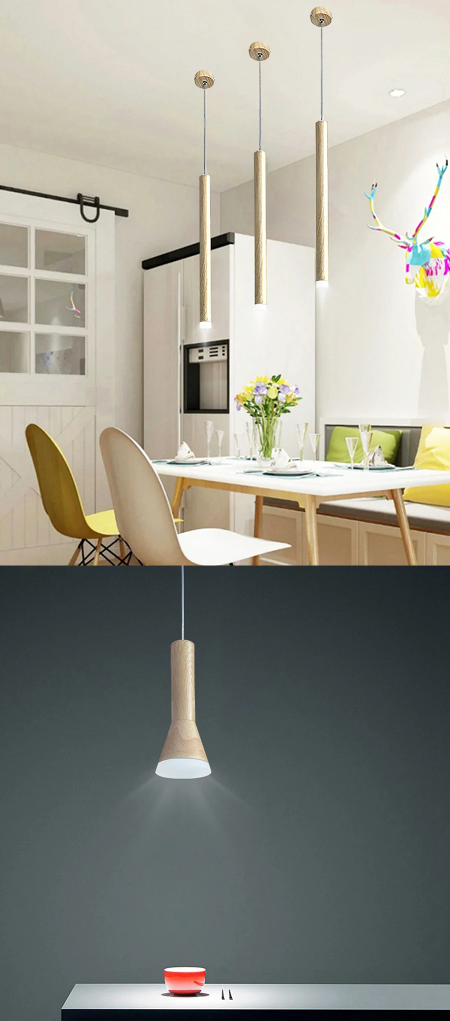 Pingente de Grão de Madeira Lâmpada Pode Escurecido Luzes Cozinha Ilha Sala Jantar Loja Balcão Barra Decoração Cilindro Tubo Pendurado Lâmpadas Led Ser 3 High Quality Luzes e Iluminação