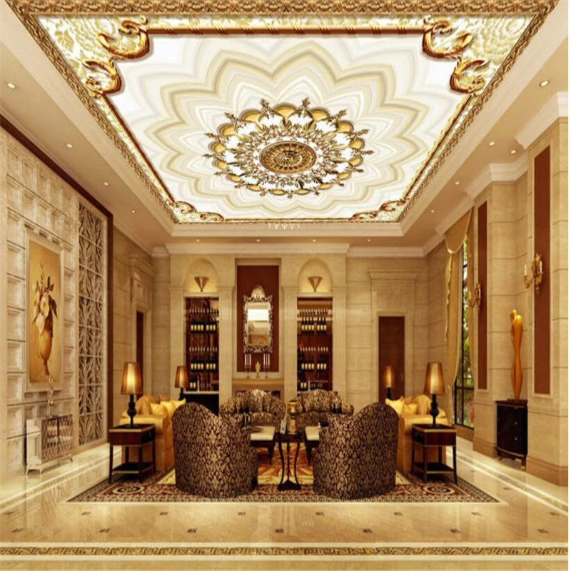 beibehang Custom 3d Wallpaper European Metallic Pattern Zenith Ceiling