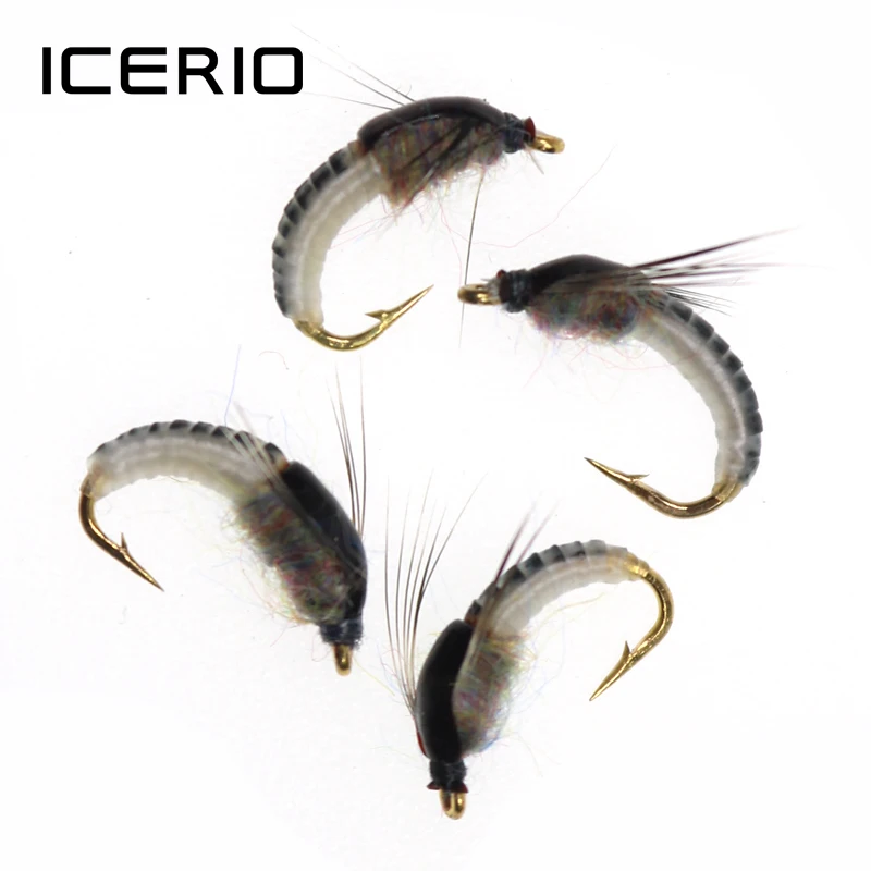 

ICERIO 4PCS Fly Fishing Bait Worm Nymph Scud Fly Artificial Insect Lure #12