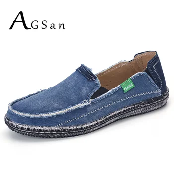 

AGSan classic canvas shoes men lazy shoes blue grey canvas moccasins men slip on loafers washed denim casual flats big size 46