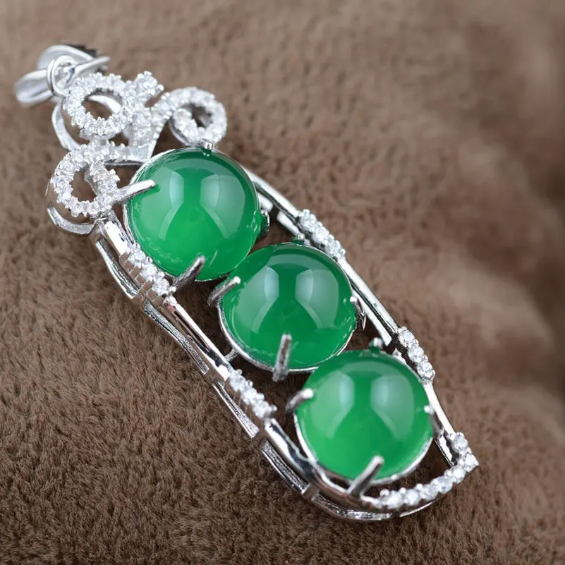 

FNJ 925 Silver Pendant Natural Green Chalcedony 100% Pure S925 Solid Thai Silver Pendants for Men Jewelry Making