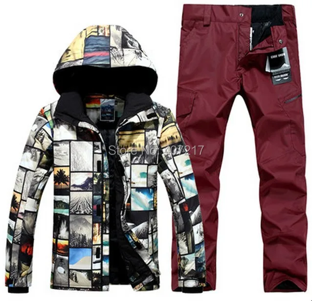Top Quality Men's Ski Suit Male Skating Suit Mens Skiing Suit Ski Jacket And Dark Red Ski Pants