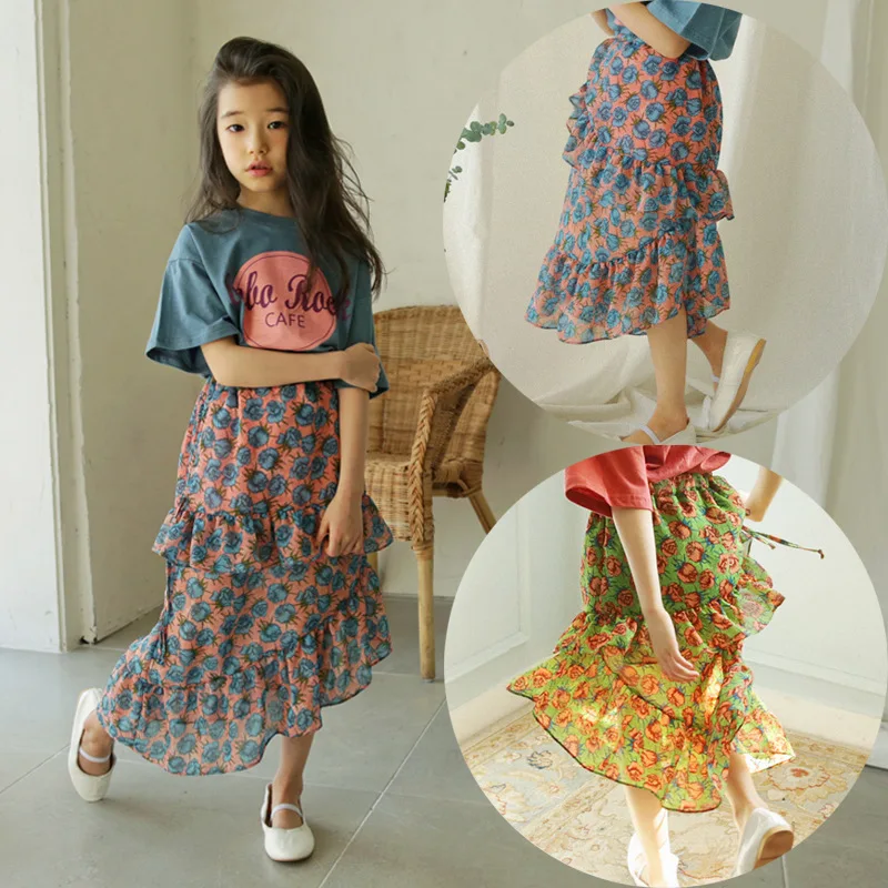 

Children's clothing Summer girls skirts Floral flower skirts 3-12years children's chiffon fishtail skirt