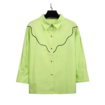 

Women's spring autumn solid color cotton shirt lady's embroidery casual plus size OL shirt blouse XL~4XL TB300
