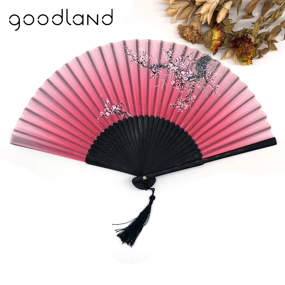 Folding Hand Fan 1pcs Vintage Chinese Spun Silk Flower Printing Hand Fan Folding Hollow Carved Hand Fan Event & Party Supplies