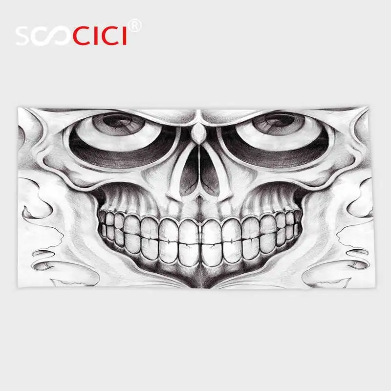 Custom Microfiber Ultra Soft Bath/hand Towel Day Of The Dead Decor Scary Skull Face Angry Expression Festive Art Image Black | Дом и сад
