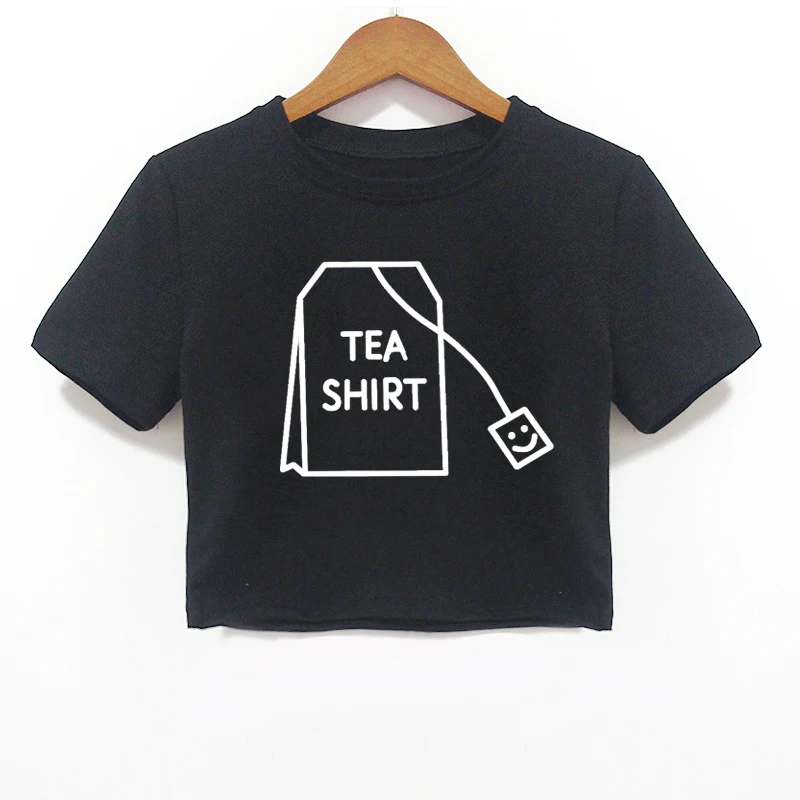 

2018 Summer VOGUE T Shirt Women Casual Funny T Shirt Crop Top Black/White Print Tea Bag Harajuku Shirt Tops Tee Femme T-shirt