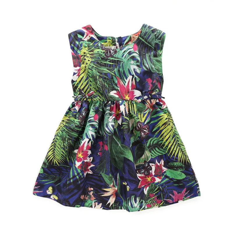 Summer Girls Dress Sleeveless Tropical Rainforest Cute Lovely Children Clothing Kids Butterfly
