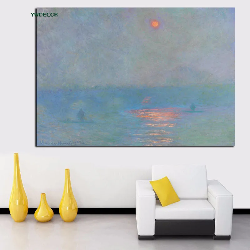 YWDECOR HD Print Impression Sunrise Claude Monet Oil Painting on Canvas Art Impressionist Landscape Wall Picture for Living Room