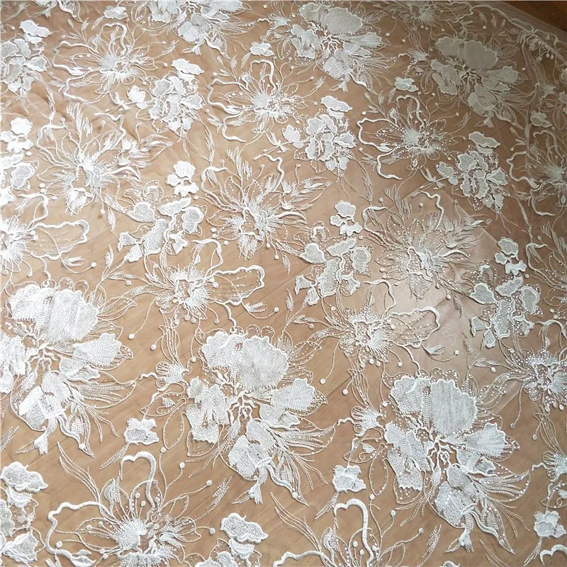 Sequins Lace Bridal Mesh Wedding By The Yard Ivory Embroidered Fabric
