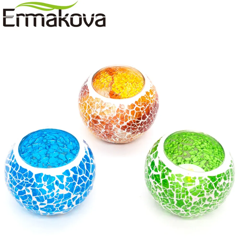 

ERMAKOVA 6.5cm Handmade Glass Mosaic Candle Holder European Candlestick Tea Candle Holder Home Candlelight Dinner Cafe Decor