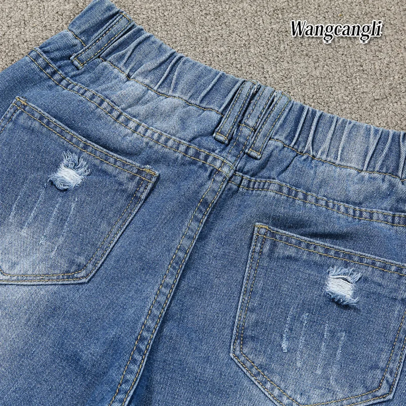 Сезон весна-лето Высокая талия отверстие 5XL синий женские эластичные Облегающие штаны Мода Большой размер женские джинсовые 9 штанов 015