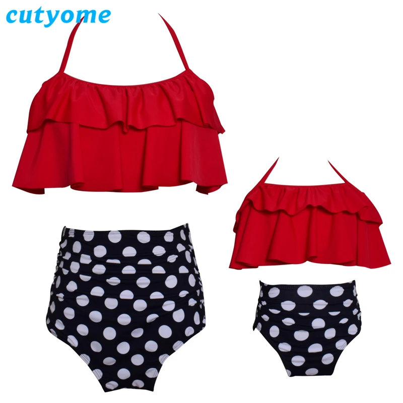 

Mom and Daughter Bikinis Swimsuit High Waist Bathing Suit Family Look Swimwear Bikini Set Mother&Kids Vintage Beach Wear Biquini