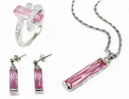 

Charming Set Jewelry Pink Zircon Pendant Earring Ring +Chain 5.23