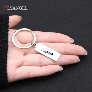 

32*12mm Keyring Men Women Jewelry Custom Letter Name Phrase Keychain Engraved Stainless Steel Car Bag Keychain Keyfob Gifts