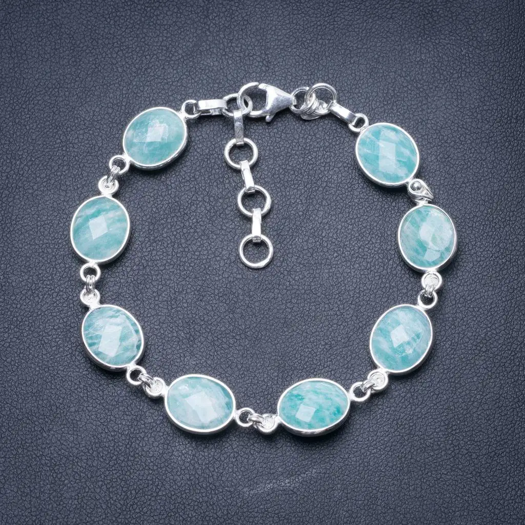 

Natural Amazonite Handmade Unique 925 Sterling Silver Bracelet 7 1/4-8 1/4" Y3402