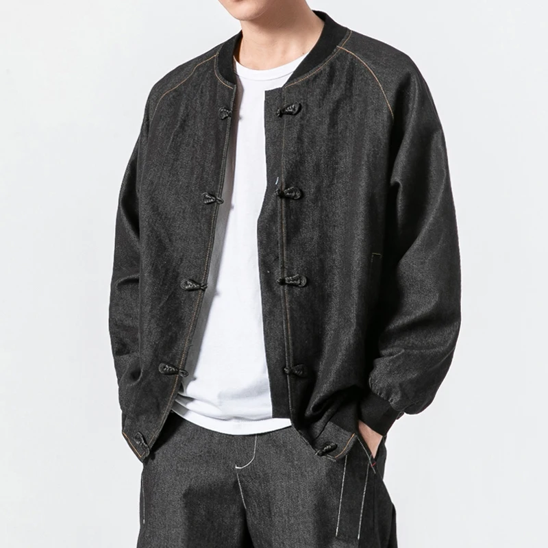 Spring summer 2019 Men Stand Collor Jackets National tide denim Chinese style Retro Tang suit Hanfu Cowboy Coats & Jackets M-5XL