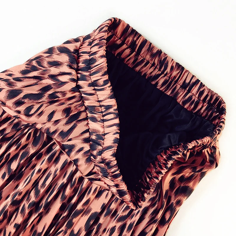 JuneLove, Женская леопардовая плиссированная юбка, животный принт, женская тонкая Цветочная юбка, Дамская темпераментная большая свободная юбка, женские юбки