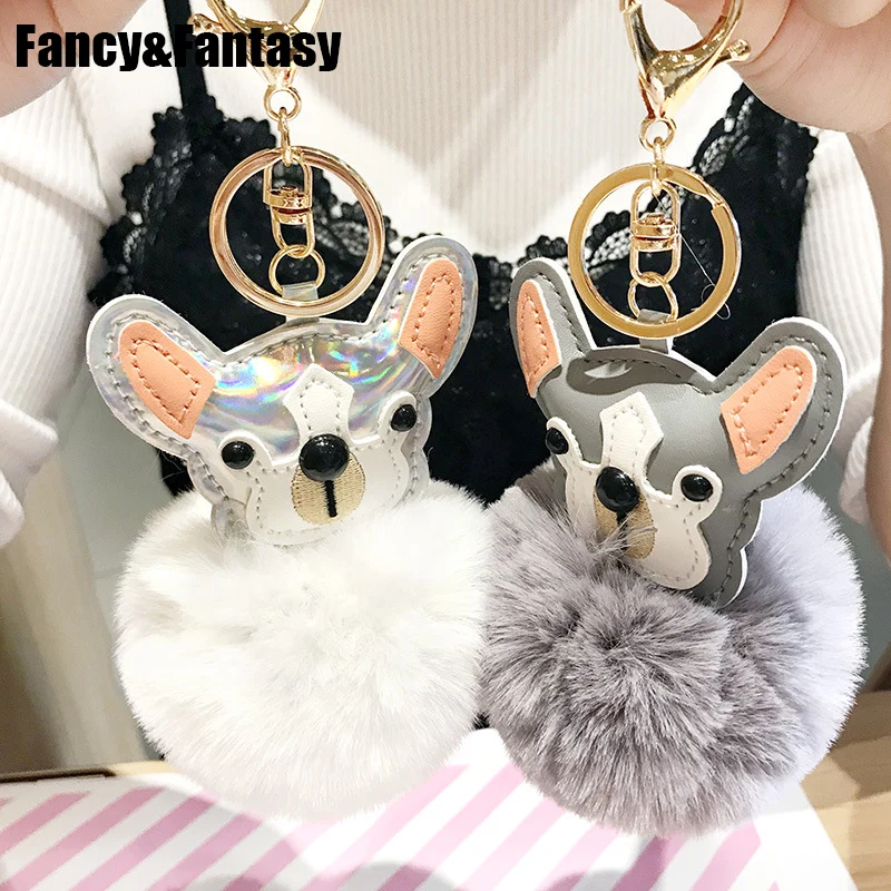 

Fancy&Fantasy New Cute Animal Pom Pom Ball Key Chain Faux Rabbit Fur Pompom Dog Keychain Bag Charms Key Ring Llaveros Para Mujer