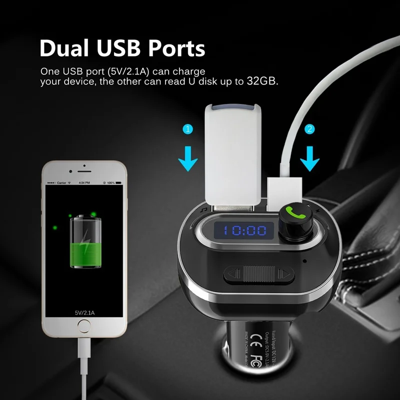 VicTsing V4.1 Bluetooth FM Transmitter for Car Wireless Radio Transmitter Adapter with USB Port Music Player Support Aux Output
