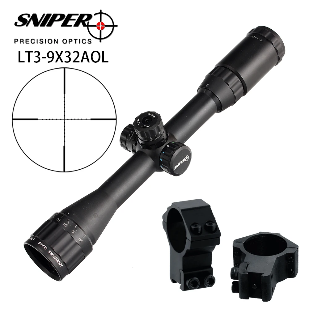 Охотничий Прицел Sniper LT 3-9X32 AOL 1 дюймов полноразмерный тактический оптический прицел освещает Mil-Dot блокировка, сброс прицела - Цвет: Scope and 11mm Rings