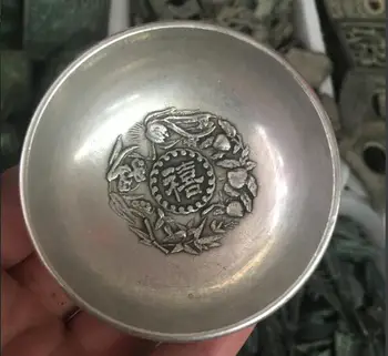 

Chinese antique bronze collection antique carved dragons curl silver bowl in