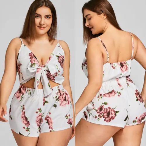 Женские Новые Модные Стильные цветочные печатных Playsuit Повседневное мини-шорты женские пикантные без рукавов с v-образным вырезом