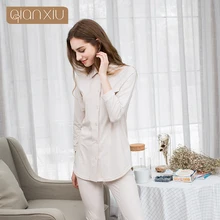 Весна-Осень, женские повседневные пижамные комплекты, женский кардиган с отложным воротником, рубашка+ штаны, Женский хлопковый Пижамный костюм из модала