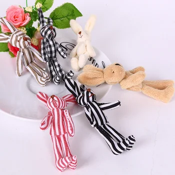 

10cm(4") Mini Joint Rabbit Cloth Hare Craft Doll Applique/cute/baby Stripes 12pcs/lot #Red color