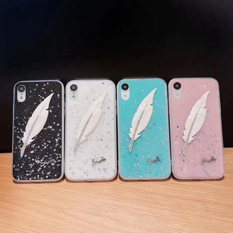 Casyva Fashion feather Phone Case for iPhone X XS MAX XR 6 6S 7 8 PLUS Trendy soft Back Cover |