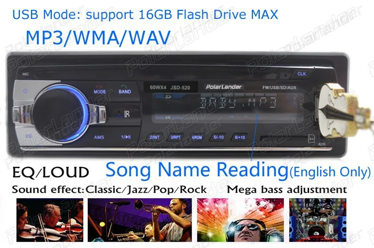 MP3/WMA/WAV плеер MP3 плеер 1 DIN 12 в FM/SD/USB/AUX несколько эквалайзеров JSD 520 дистанционный контракт автомобиля стерео радио Bluetooth