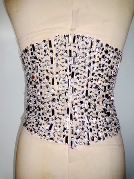 

A52 silver hand made crystal patches Sequins Rhinestones applique 75*25cm for top dress belt