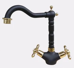 Black & Gold Color Brass Swivel Spout  Double Cross handles  Kitchen Bar Bathroom Vessel Sink Basin Faucet Mixer Tap anf808