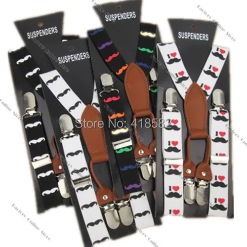 BD034--10pcs/lot 4 colors Beard suspenders For baby 4 clips leather mustache braces for 2-8 years boys and girls