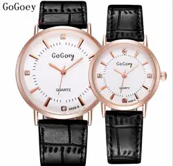 Роскошные Gogoey бренд розовое золото пара кожа часы для мужчин для женщин Мода Кристалл платье кварцевые наручные часы час 6688-6