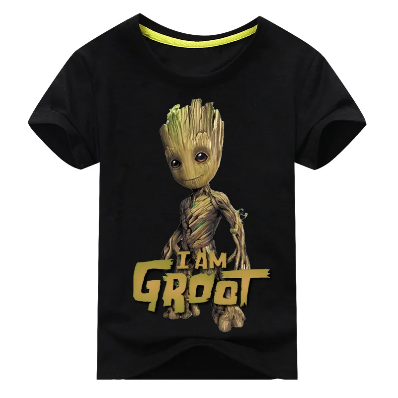 Детская футболка «I Am Groot» для детей, летняя футболка с короткими рукавами, топы, одежда детские Забавные футболки с 3D принтом, костюм топ для мальчиков и девочек, DX038 - Цвет: Black Shirt