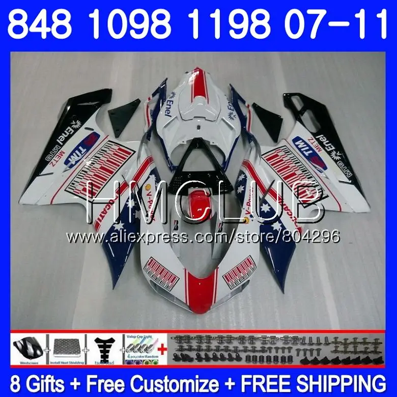 

Kit For DUCATI 848R 1098R 848 1098 1198 Blue white 07 08 09 10 11 130HM.8 1098S 848S R 1198S 2007 2008 2009 2010 2011 Fairing